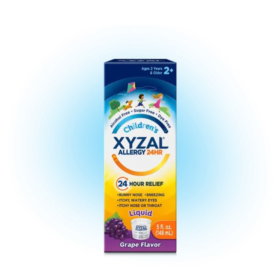 Children's Xyzal (grape flavor) front packshot.